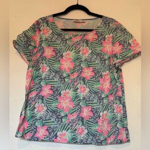 Vineyard Vines Women's Large Shirt Blue Pink Island Floral Cotton Top size L